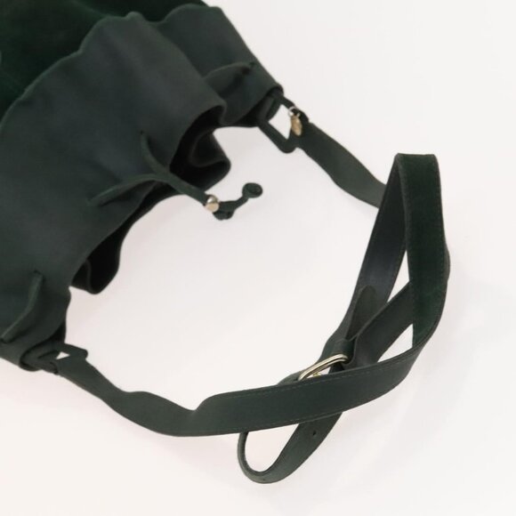 Authentic FENDI Shoulder Bag Suede Green Gold - Picture 14 of 16